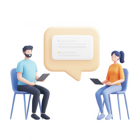Two professionals engage in a productive conversation with laptops in a modern setting. png