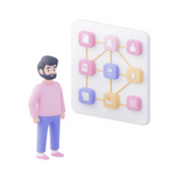 3D illustration of a person interacting with a digital interface for data management. png