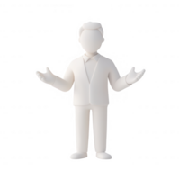 A 3D character showing open arms, symbolizing communication and engagement. png