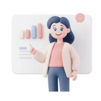 A cheerful character presenting data analysis and growth charts in a modern style. png