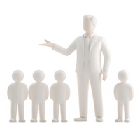 A professional leader presenting to a group of engaged listeners. png