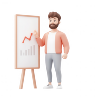 A modern businessman presenting data insights on a chart with growth indicators. png