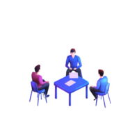 a animado encontro cena com três profissionais discutindo estratégias. png