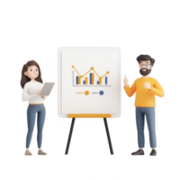 Two professionals discussing data trends in a modern office setting. png