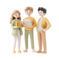 três diverso personagens discutir finança com documentos e ouro pilhas. png