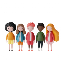 A diverse group of stylized characters representing unity and friendship. png