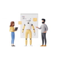 A humanoid robot interacting with two people in a modern workspace environment. png