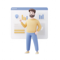 A modern man presenting data analytics with vibrant graphs and engaging visuals. png