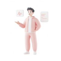 A stylish character presenting analytics and information in a modern environment. png