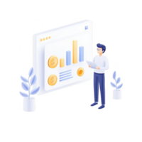 A person analyzing data trends on a digital screen with financial graphics. png