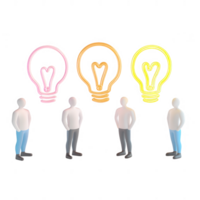 Concept of teamwork and creativity with lightbulbs representing ideas and collaboration. png