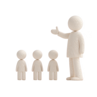 A wooden figure demonstrating leadership and guidance to smaller figures. png