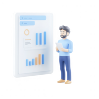 A person analyzing data trends using modern digital tools and graphs. png