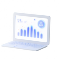 A modern laptop displaying data analytics and user statistics with a sleek design. png