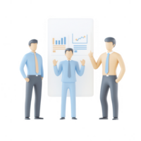 Three people discussing business goals with charts and graphs in the background. png