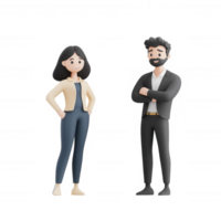 Two animated professionals stand together, exuding confidence and teamwork. png