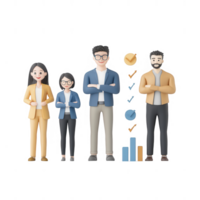 Diverse group of professionals standing confidently with data visualizations. png