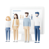 Diverse team of professionals standing together in front of a computer screen. png