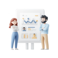 Two characters analyzing data on a digital interface for effective decision-making. png