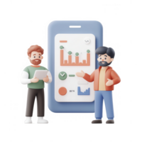 Two colleagues discussing data from a smartphone in a modern office setting. png