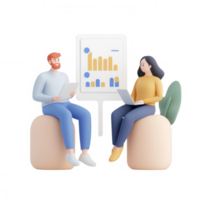 Two people discussing data insights using a digital presentation tool. png