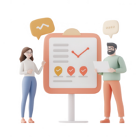 Two professionals discussing a growth chart on a digital presentation board. png