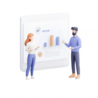 Two professionals discussing data analytics in a modern office setting. png