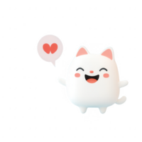 A cheerful, cartoon cat with a heart, representing joy and affection. png