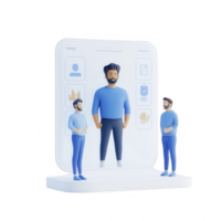 A modern digital interaction with virtual characters and user interface design. png