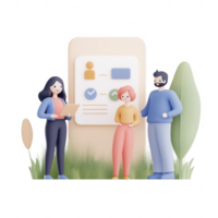 Three diverse colleagues discussing a project with digital elements in a modern environment. png