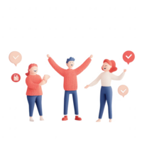 Three joyful individuals celebrating success and communication in a vibrant setting. png