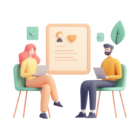 Two professionals collaborating on a project using laptops in a modern workspace. png