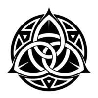 symmetrical tribal symbol in black and white, featuring intricate interwoven patterns and shapes, representing unity and connection png