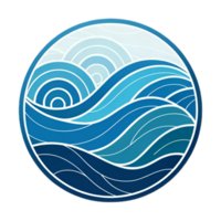 modern circular logo symbol featuring abstract blue waves, showcasing various shades of blue and intricate wave patterns. This design evokes sense of calm and tranquility png