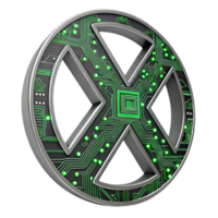 Futuristic circuit board symbol with green lights and intricate design, representing technology and innovation png