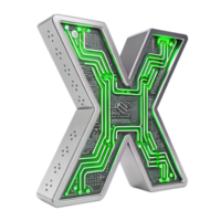 Futuristic circuit board symbol in shape of X with green accents. This design combines technology and modern aesthetics, perfect for digital themes png