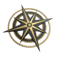 detailed compass rose symbol featuring metallic gold and black elements, showcasing intricate design and elegance. Perfect for navigation themes and artistic representations png