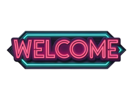 Bright and colorful neon sign saying WELCOME in vibrant colors, perfect for inviting guests with cheerful atmosphere png