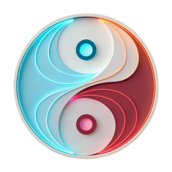 modern yin yang symbol med vibrerande färger och slät kurvor, representerar balans och harmoni. design funktioner blå och röd toner, skapande slående visuell effekt png