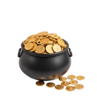 pot of gold filled with shiny golden coins, symbolizing wealth and prosperity. coins are stacked high, creating sense of abundance and fortune png