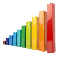 vibrant 3D bar graph showcasing spectrum of colors from blue to red, representing data visually. This colorful design is ideal for presentations and reports png