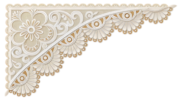Elegant Victorian style lace corner design in soft white and beige, featuring intricate floral patterns and delicate scalloped edges, perfect for adding touch of vintage charm to any project png