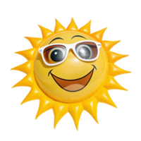 cartoon style sun wearing sunglasses, smiling joyfully, radiates warmth and happiness. Perfect for summer themes and cheerful designs png