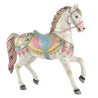 beautifully crafted carousel horse featuring intricate patterns and vibrant colors, showcasing blend of pink, blue, and gold details that evoke sense of nostalgia and whimsy png