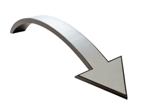 böjd pil med mjuk skugga effekt, pekande nedåt, idealisk för design projekt. detta grafisk element lägger till modern Rör till olika layouter png