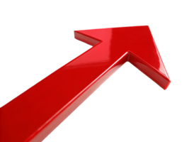 bright red arrow with 3D effect, symbolizing direction and progress, stands out prominently against clean background. Its glossy finish adds modern touch png