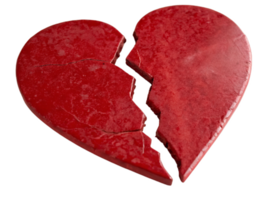 broken red heart symbolizing heartbreak and loss, crafted from textured material. This striking image evokes deep emotions and reflections on love and separation png