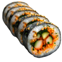 Delicious sushi rolls with sesame seeds, cucumber, and crab. png