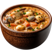 cremoso almeja sopa de pescado en un bol. png