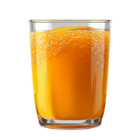 Glass of fizzy orange juice with bubbles. png